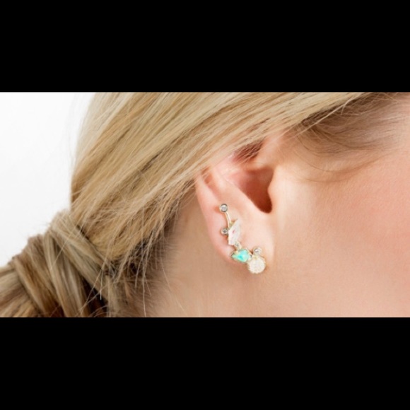 NWT RARE & Retired Kendra Scott Troian Ear Climbers Ice Blue Opal Dichroic Drusy - Picture 3 of 17